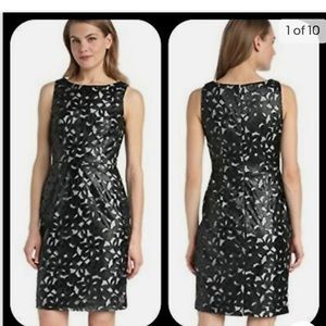 Calvin Klein Faux leather pacer cut floral sheer dress